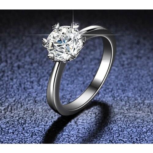 Classic 6 Heart Claws Silver 1 Carat Excellent Cut Diamond Test Passed D Color Good Clarity Moissanite Ring Silver 925 Jewelry