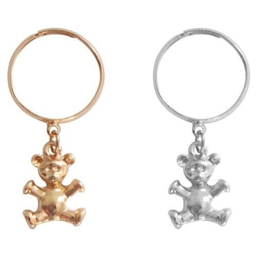 Cute Silver Gold Color Dangle Pendant Rings Lovely Animal Bear Alloy Adjustbel Finger Rings For Girls Kids Student