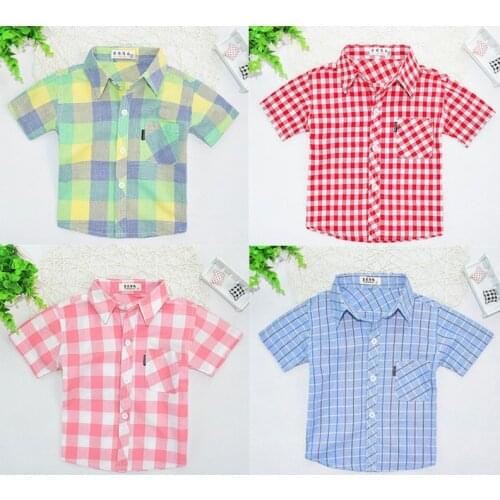 Fashion Boys Shirt New Plaid Striped Style Kids Shirts Childrens Cotton Clothes Baby Boy Girls Short Sleeve Shirt Tops