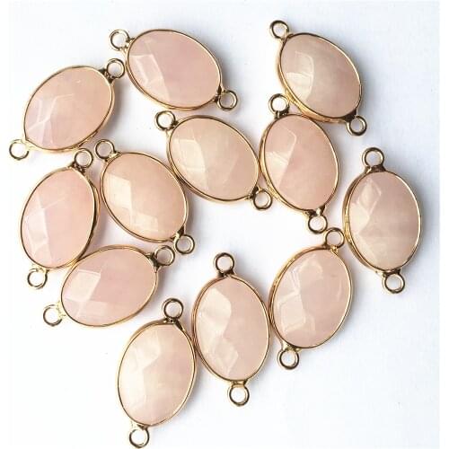 Fashion Natural Stone Roses Quartz Connectors Gold Plating Metal for Jewelry Making Charm Pendants Bracelet 12pcs Wholesale Lots