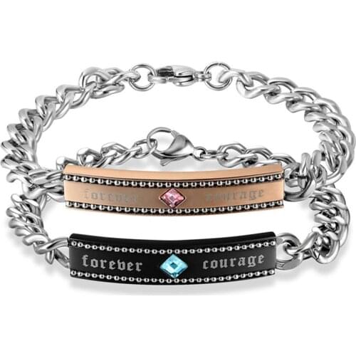MOONROCY Titanium Steel Couple Bracelets Punk Jewelry Words Forever Courage Fadeless Gift Bangle for Women Men Dropshipping