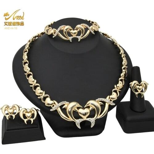 Xoxo Jewelry Sets For Women Heart Necklaces Dubai Gold Plated Big Nigerian Earrings Jewellery Bridal Ethiopian Wedding Gifts