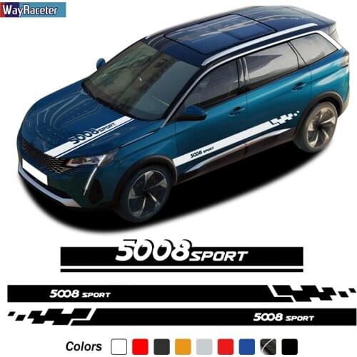 3 Pcs Racing Sport Car Hood Decal Door Side Stripes Skirt Sticker For Peugeot 5008 2017 2018 2019 2020 2021 Accessories