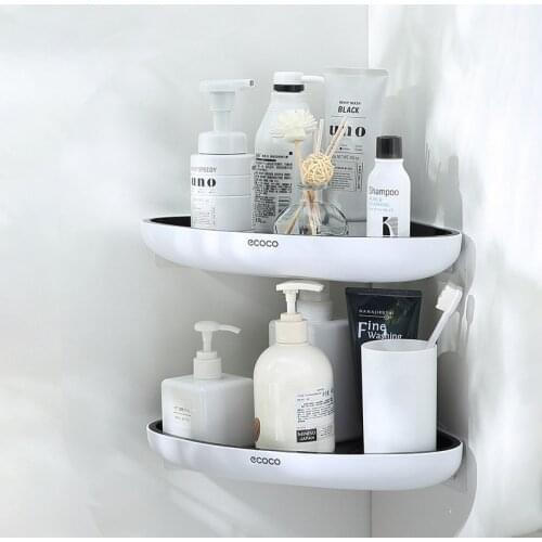 Ecoco Wall Mounted Bathroom Shelf Wall Free Punching Storage Shelves Shampoo Towel Rack Bathroom Accessories Kitchen Organizer