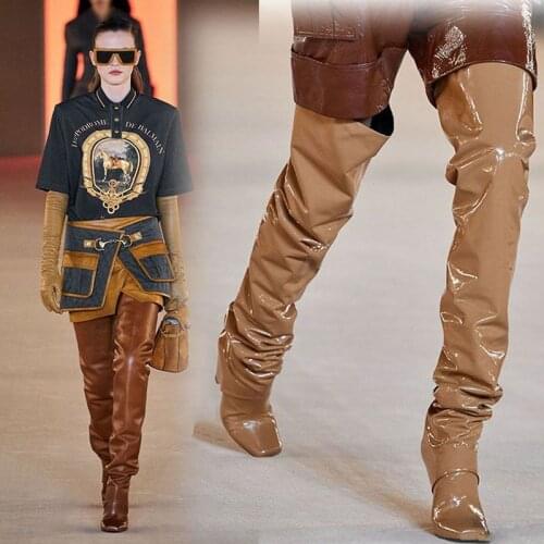 New Square Toe Over The Knee Boots For Women Fashion Runway Winter Boots Women High Heels Thigh High Boots Sexy Shoes Women