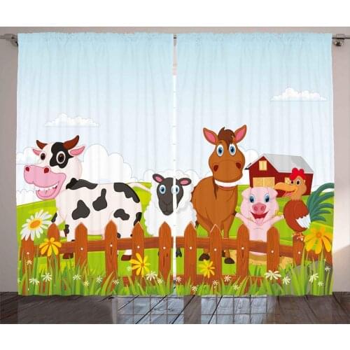 Animal Window Curtains Farm Cow Horse Goat Pig Chicken Living Room Decor Curtains Bedroom Window Drapes Curtains for Kitchen