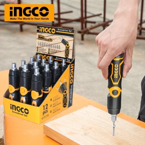 INGCO 13 in 1 Ratchet Screwdriver Set Multifunctional Folding Handle, CR-V Hand Tool AKISD1208