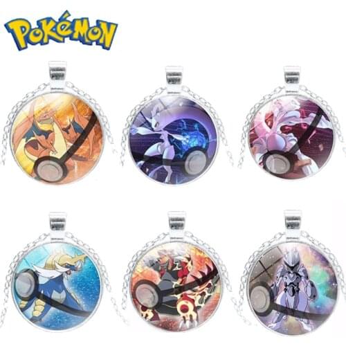 Pokemon Pikachu Time Gemstone Glass Pendant Necklace Cartoon Anime Character Cute Style Jewelry Chain Necklace Birthday Gift
