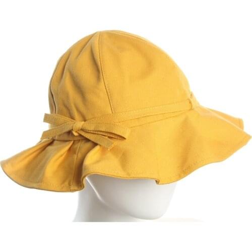 Bowknot Pure color panama Bucket hat Spring Dome fisherman hat for girl Woman Men Summer Sunscreen Cotton Caps Modis