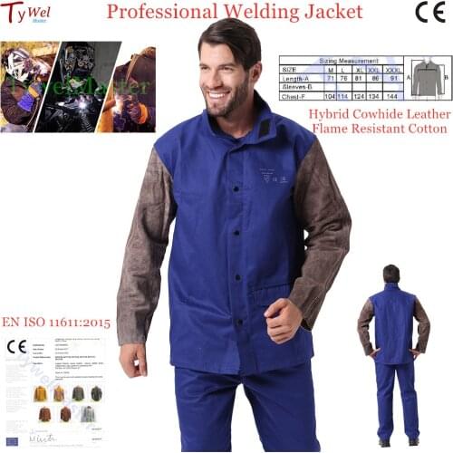 Welding Jacket Flame Heat Abrasion Resistant Hybrid Cowhide Leather FR Cotton Long Sleeve Worker Jacket Apparel