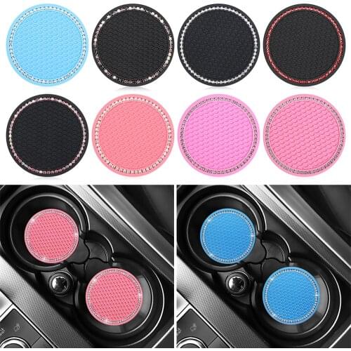 Bling Glitter Acrylic Diamond Car Coaster PVC Travel Auto Cup Mats Insert Coaster Anti Slip Crystal Vehicle Interior Accessories