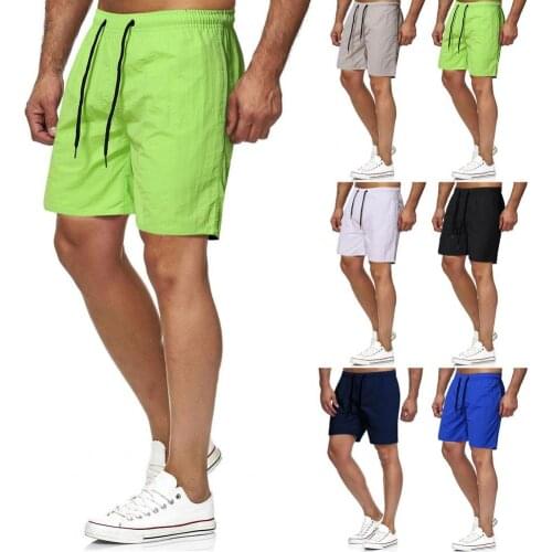Swimming Shorts Solid Color Drawstring Men Quick Dry Pockets Beach Shorts Beachwear