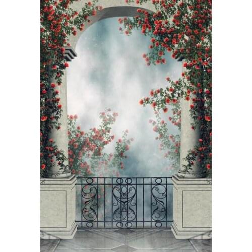 Fairy Tale World Theme Photography Background Red Roses Black Fence White Wall Backdrop For Baby Shower Wedding Party Decortion