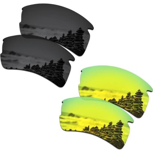 SmartVLT 2 Pairs Polarized Sunglasses Replacement Lenses for Oakley Flak 2.0 XL Stealth Black and 24K Gold