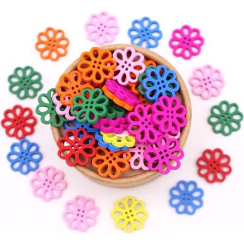 Mixed Wooden Flower Self-Adhesive Stickers 20*2.5mm Carving Handicrafts Button Clothing Accessories DIY Craft Supplies 50pcs