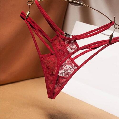 2021 Sexy Perspective Women Panties Underwear Lace Fashion Cross Belt Bundled Thong Pearl Decor G-string Embroidered Briefs