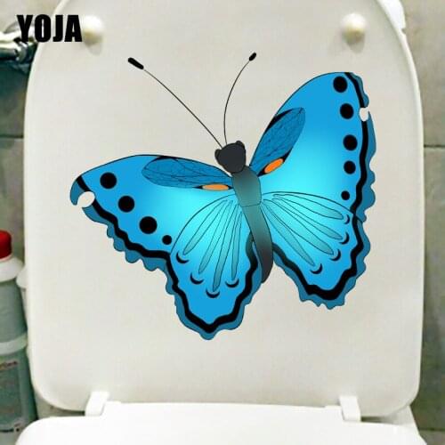 YOJA 22.8X21.5CM Blue Beautiful Butterfly Home Decor Living Room Wall Sticker Bathroom Toilet Decal T1-2184