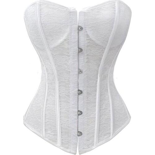 Women Corsets Bustiers Slim Sexy Corset Plus Size Transparent Floral Lace Body Shaper Overbust Corselet Black White Lingerie