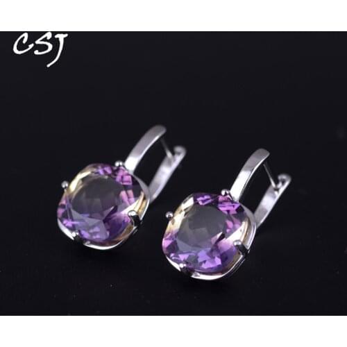 CSJ Ametrine quartz gemstone noble elegant good Earring Sterling 925 Silver Cushion10mm 9Ct Fine Jewelry For Women Lady Gift