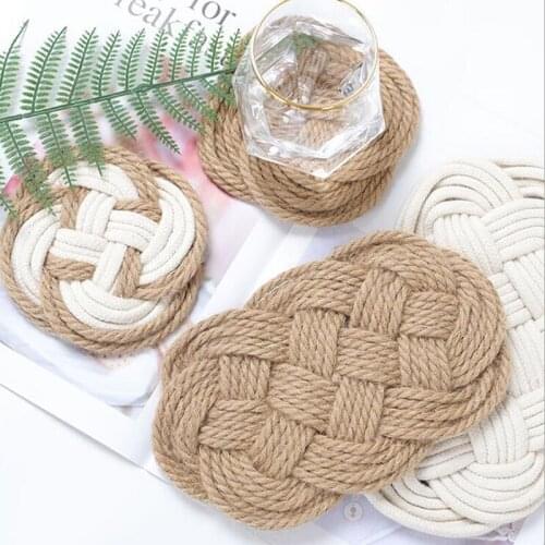 1PC Round Cotton Linen Coasters Bowl Pad Handmade Insulation Placemats Table Padding Cup Mats Kitchen Decoration Accessories