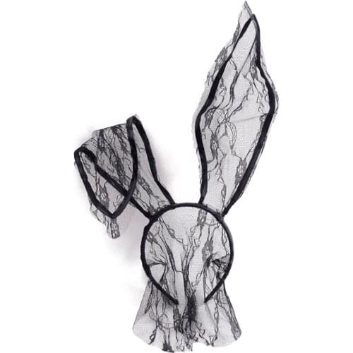 1pcs Lace Rabbit Bunny Ears Veil Black Eye Mask Party Head Wear Party Masks For Girl Women