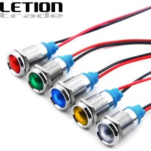 10mm LED Metal Indicator Light Waterproof IP67 Signal Lamp 12V 24V 220V Red Yellow Blue Green White Free Shipping