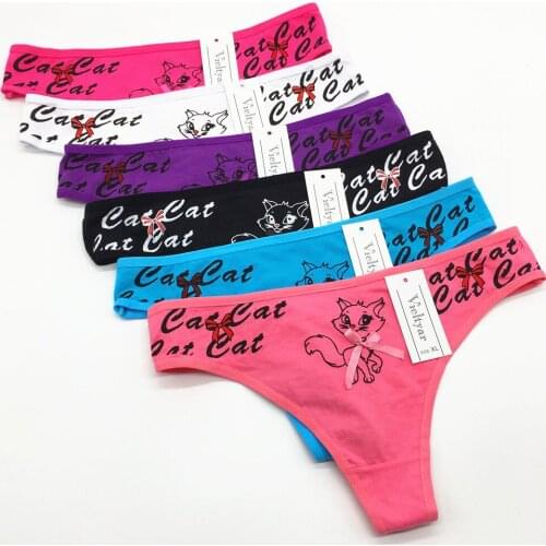 Free shipping 10pcs/lot New Brand Womens g string Cartoon Printed Sexy Panties Cotton Tangas Mujer Lingerie Femme Ladies Thong