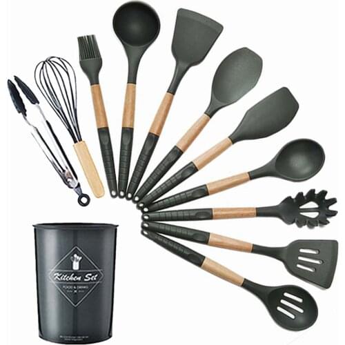 9-12PCS Silicone Cooking Utensils High Temperature Resistance Kitchen Utensils Set with Storage Box Tongs Spatula Cookware Black