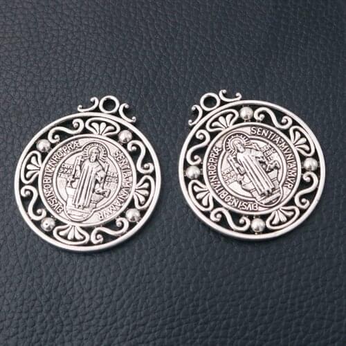 2pcs Metal Carved Macrame Sacramental Pendants Saint Benedict Crosses Crucifix Charm DIY Jewelry Handicraft Making 46*40mm A63