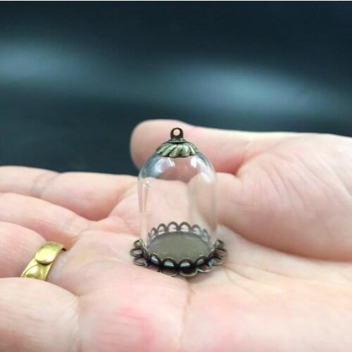 25x18mm mini clear tube shape glass vial pendant with bronze double lace tray base beads cap glass wishing bottle necklace gifts