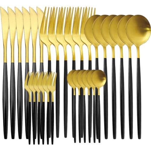 30Pcs Matte Stainless Steel Cutlery Set Dinnerware Set Black Gold Knife Fork Spoon Silverware Kitchen Party Dinner Tableware Set