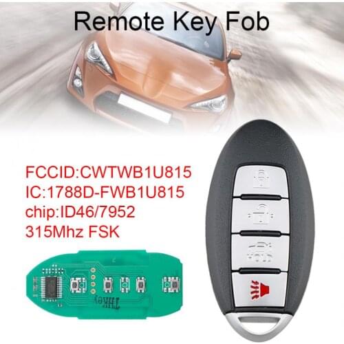 315Mhz 4 Buttons Car Remote Key Fob with ID46/7952 Chip CWTWB1U815 Fit for 2013/2014/2015/2016 Nissan Sentra