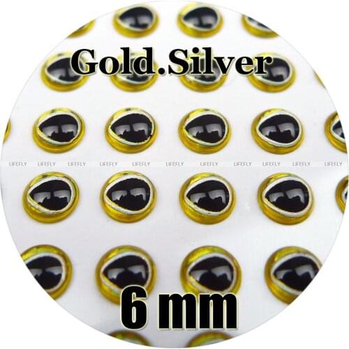 6mm 3D Gold.Silver, Tear Drop Pupil / Wholesale 600 Soft Molded 3D Holographic Fish Eyes, Fly Tying, Jig, Lure Making