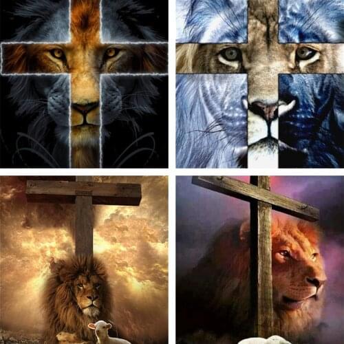 Diamond Painting Religion Christian DIY 5d Diamond Embroidery Full Animal Lion Mosaic Cross Stitch Kits Room Decortion