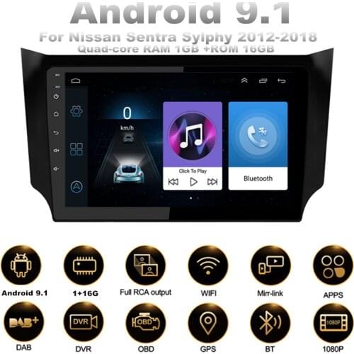 10.1'' 1GB+16GB Car Stereo Radio Android 9.1 GPS WIFI BT DAB Mirror Link OBD For Nissan Sentra Sylphy 2012-2018