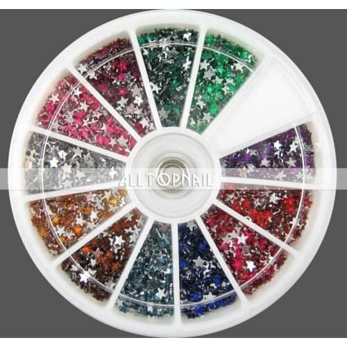 Free shipping-3mm Star 12 Colors 66000pcs Nail Art rhinestones for Nail 55 Wheels/lot