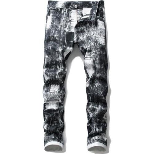 Hot New Arrival Men Jeans Fashion Straight Trousers Male Pantalon Hombre High Quality Soft Slim Fit Printing Denim Pants