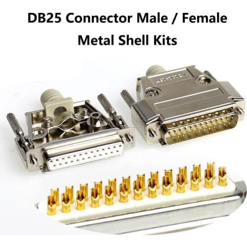 DB25 Male Plug / Female Socket Metal Shell Kit 2 Rows 25 Pin Serial Port Connector D-SUB 25 Adapters