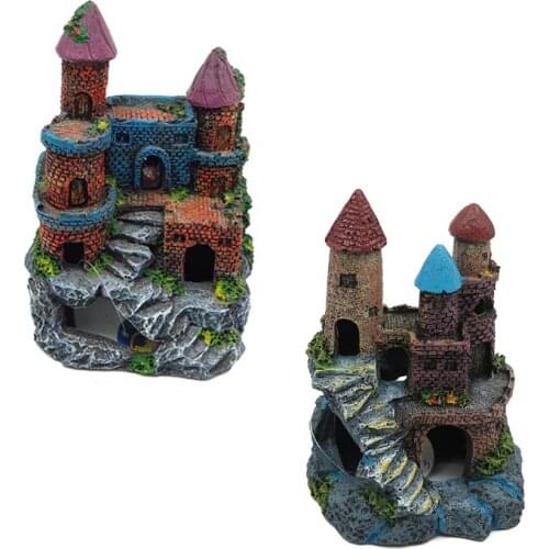 Aquarium Ancient Castle Decoration Resin Artificial Building Rocks Cave For Aquarium Landscaping Ornament Fish Tank Decoration