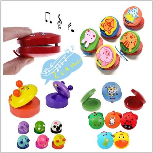 Kids Toy Cute Cartoon Castanets Kids Baby Wooden Castanet Clapper Handle Musical Instrument Preschool Early Educational Toy