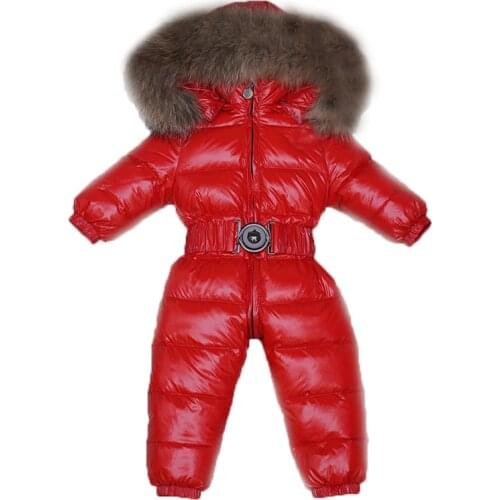 2018 Children Jumpsuit Baby Winter Duck Down Rompers Raccoon Fur Girl Boy Overall Snowsuit Coat Warm Kid Jumpsuit Baby Outerwear