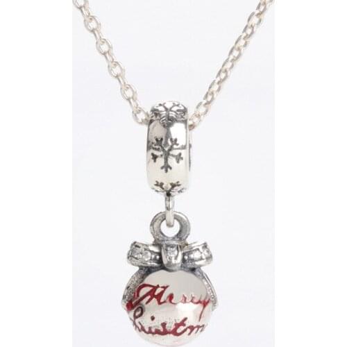 S925 Silver New Happy Christmas Decoration Ball Pendant Accessories Bracelet Original Beads Charms