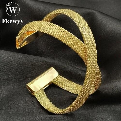 Fkewy Luxury Jewelry Bracelets For Women Fashion Gold Plated Jewelelry Weave Bohemia Women Accessories Wedding Cuff Bracelets