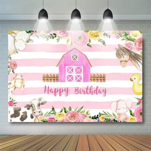 Farm Floral Birthday Backdrop Child Horse Farm Animals Photography Background Newborn Babyshower Cow Birthday Party Decorations