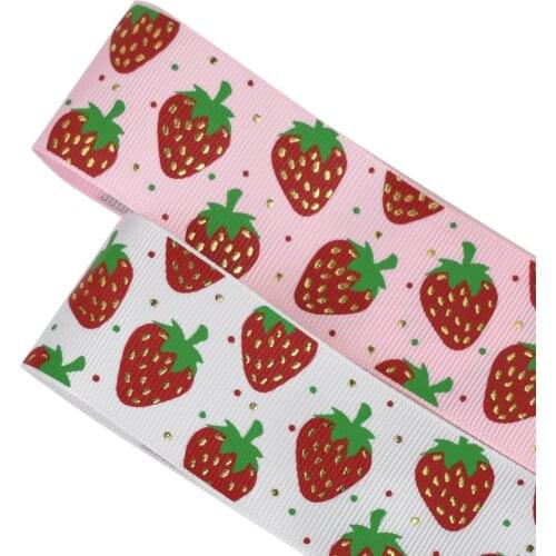 HSDRibbon Free Shipping 38mm 1-1/2inch hsd-design custom Strawberry Pattern on Grosgrain Ribbon