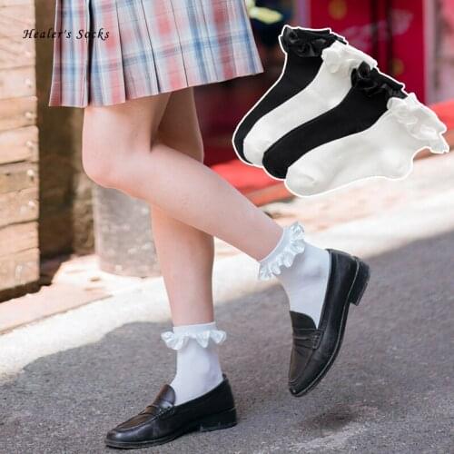 Kawaii JK Crimping Japanese Lolita Bubble Sockings Cotton Solid Color All-match Harajuku Happy Soft Loose Fashion Women Socks