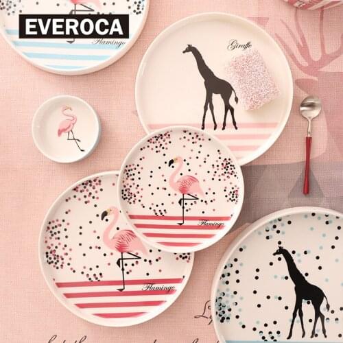 Ceramic Tableware Geometric Animal Print Dinner Plate Home Main Course Salad Dessert Steak Plate Cute Style Kitchen Supplies