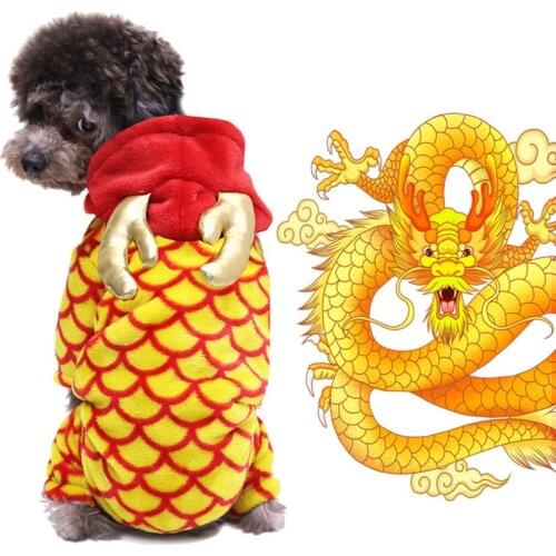 Chinese Dinosaur Style Dog Jumpsuit Winter Warm Pet Hoodies Four-legged Clothing For Small Medium Dogs Cats Pet Cosplay Costume