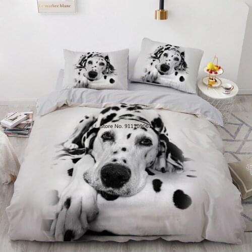 Happy Sleeping Dog 3D Bedding Sets White Duvet Quilt Cover Set Bed Linens Pillowcase King Queen 200*220cm Size Dogs Pets Dog