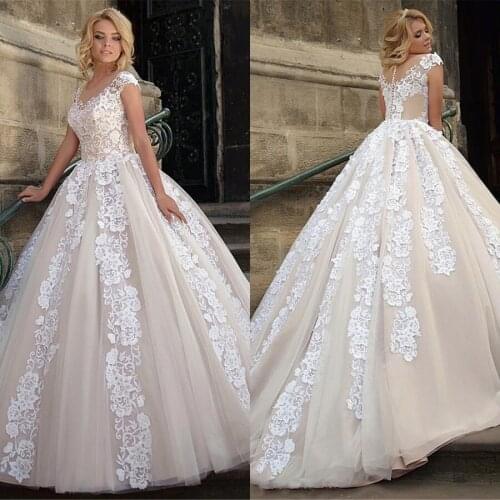 Custom Made O-neck Tulle With Applique Lace Wedding Dress Ball Gown Bride Dress 2021 robe de mariee